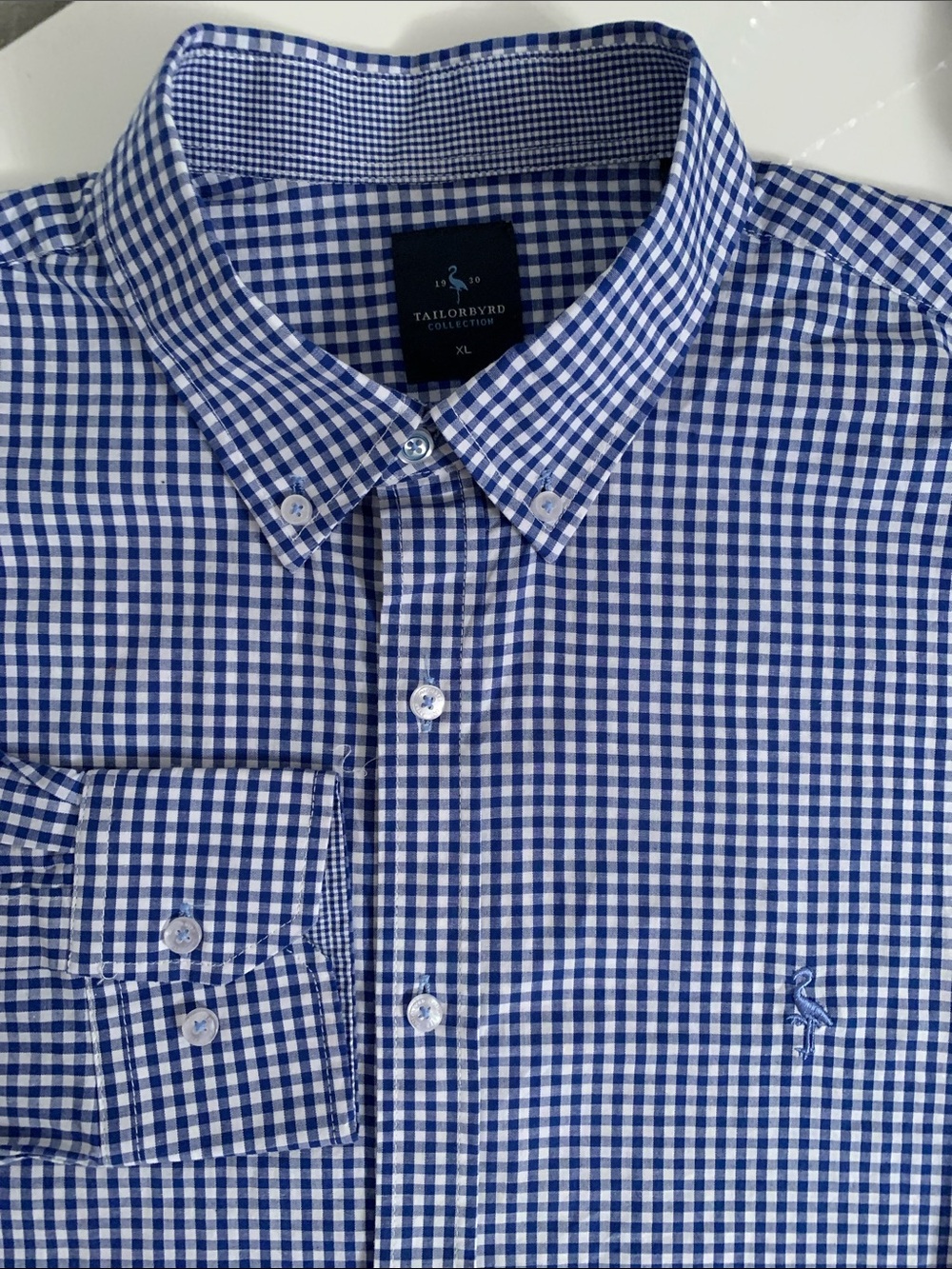 Tailorbyrd Blue and White Gingham Button-Down Shirt - Men Size XL
